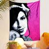 Stylized portrait on a vibrant pink background with bold black outlines. Patterned tapestry for bedroom and living room home decor