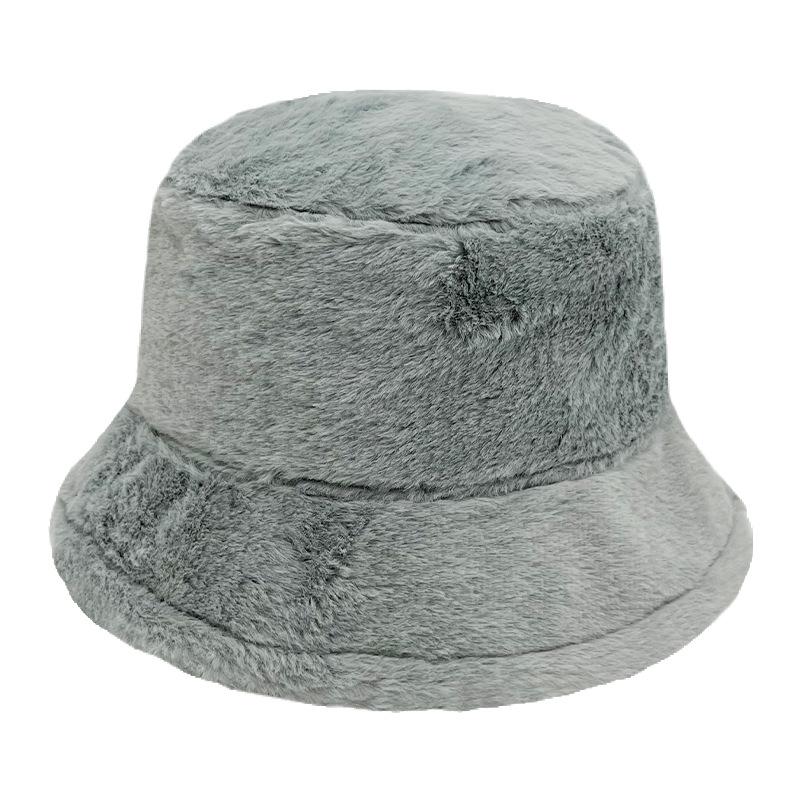 Winter solid color imitation rabbit hair bucket hat women's plate versatile bucket hat thickened plush warm plush basin hat