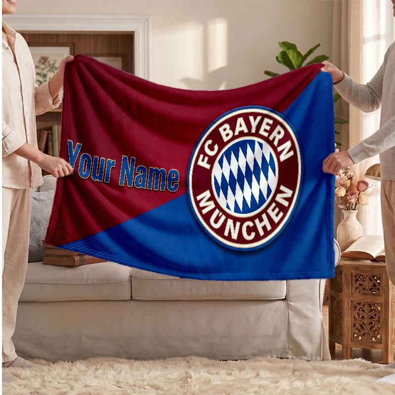Couverture polaire personnalisée Bayern Munich avec logo de football, texte de nom personnalisé, couverture d'appoint douce et chaude pour la maison