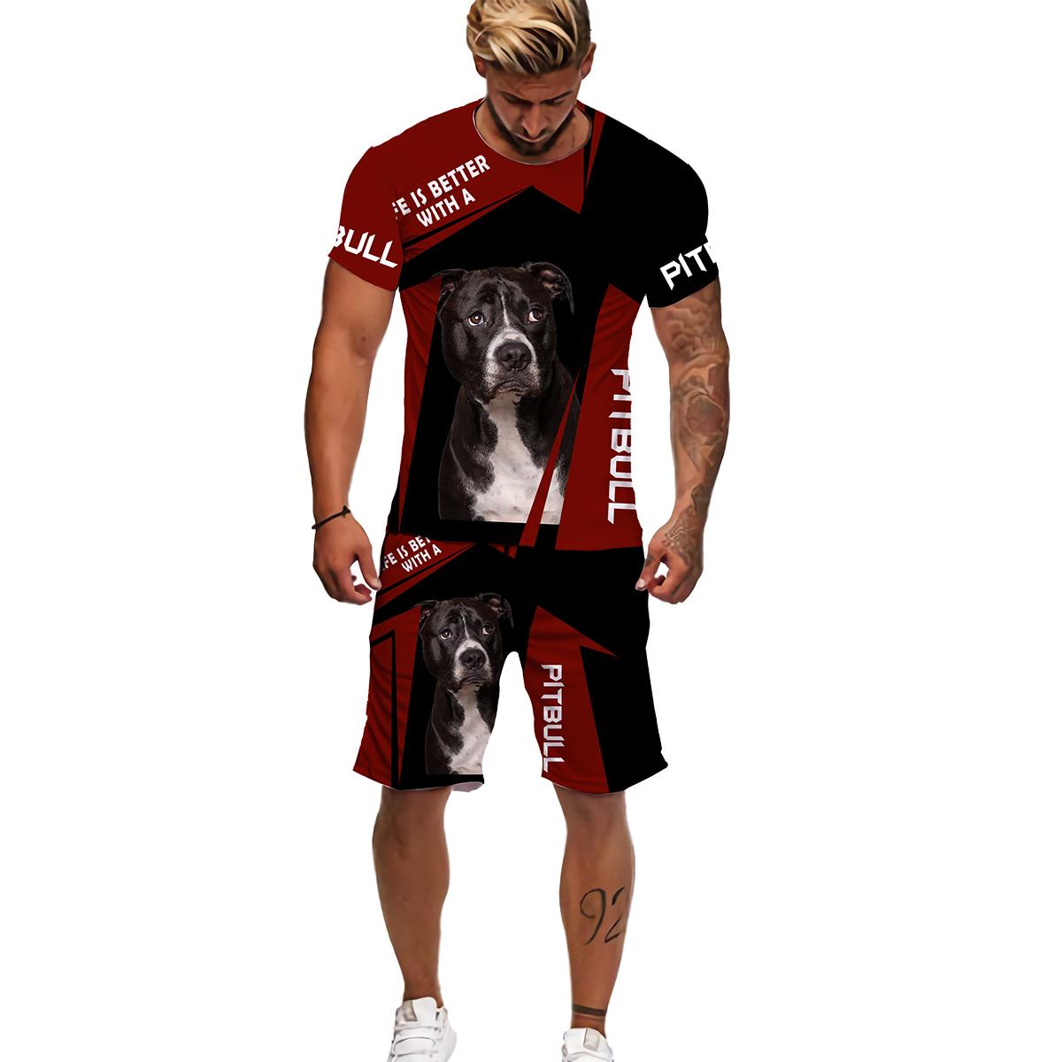 

Летняя мужская забавная футболка с 3D принтом собаки Pitbull Rottweiler, шорты/костюмы, мужской спортивный костюм, футболки с рисунком, короткие штаны Outw 6XL