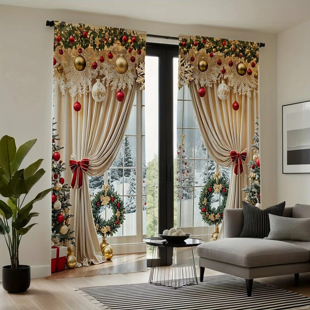 2 pieces of Classic twill weave Christmas decoration printed curtains   bedroom and living room   home decoration   room decoration