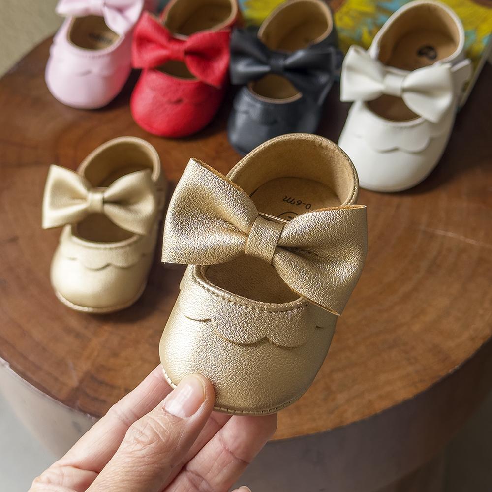 Baby Casual Shoes Infant Toddler Bowknot Non-slip Rubber Soft-Sole Flat PU First Walker Newborn Bow Decor Mary Janes