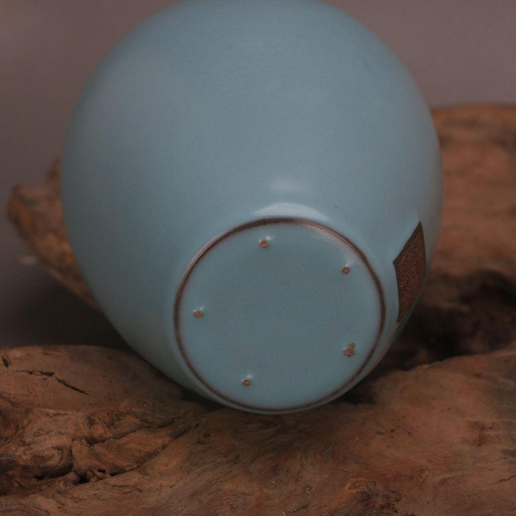 Song Dynasty Style Blue Glaze Tripod Plum Vase with Lid – Authentic-Looking Collectible Display Piece