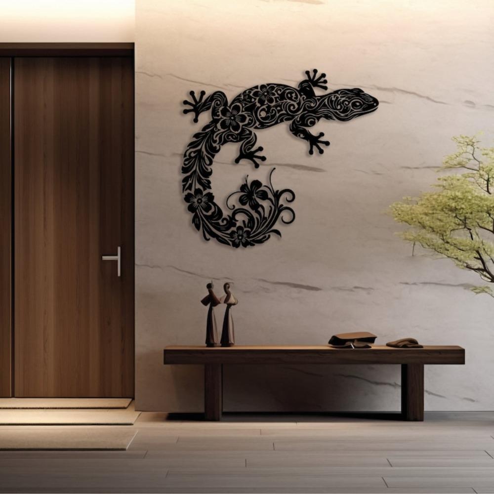 Modern Laser Cut Metal Wall Art Gecko Lizard Decor Tropical Animal Garden Sculpture Geometric Home Hanging