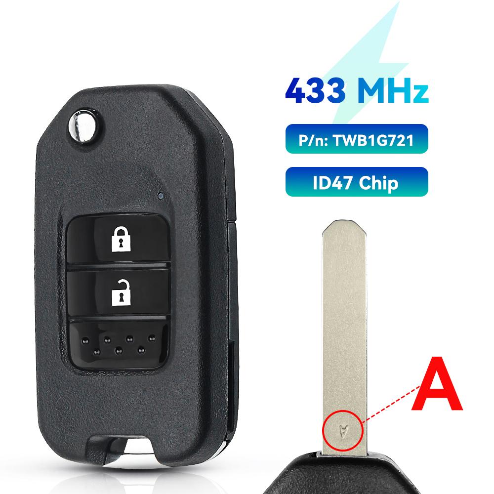 KEYYOU A/G For Honda Civic Accord City CR-V Jazz XR-V Vezel HR-V FRV Spirior JADE ID47 Remote Car Key 433MHz HLIK6-3T / TWB1G721