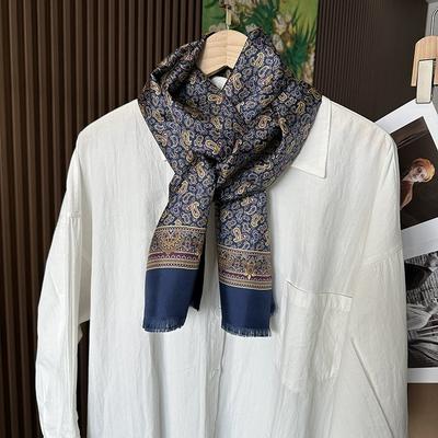 Spring Autumn High-End Silk Scarf with Paisley Pattern for Men Pure Silk Long 100% Silk Neck Scarf Winter Printed Scarves