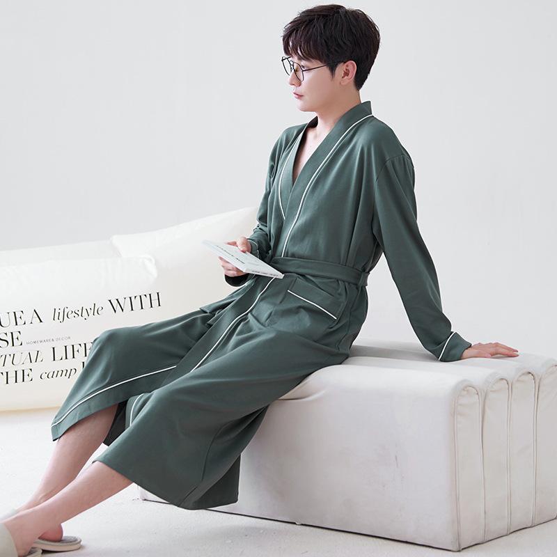 Ανδρική 100% Βαμβακερή Ρόμπα Μπάνιου Μακρυμάνικη - Κορεάτικου Στυλ, Φαρδιά Γραμμή, Πιτζάμες Εμπνευσμένες από Ξενοδοχείο Υψηλής Κατηγορίας