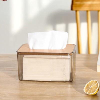Transparent Desktop Tissue Box with Bamboo Lid