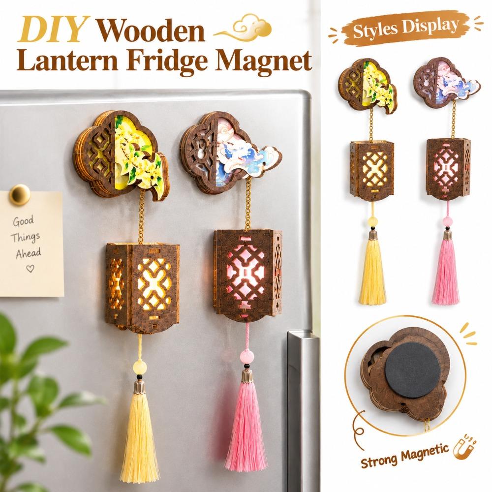 Wooden Refrigerator Magnet Battery-powered Refrigerator Stickers Kitchen Decor