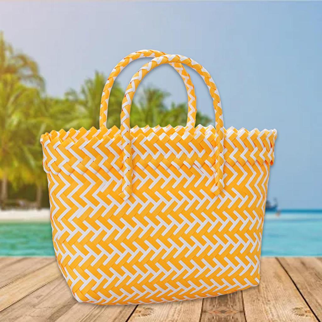 Woven Shopping Basket Container Fashion Handheld Grocery Bag for Women Kitchen