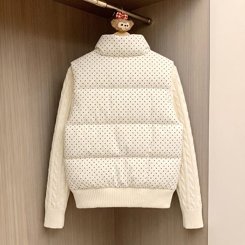Sweet polka dot knitted splicing cotton-padded jacket women's winter loose thickened short warm cotton-padded jacket bread jacket