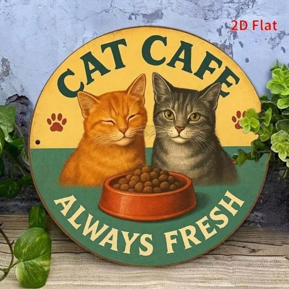 Retro Cat Cafe Metal Poster, Wall Art for Kitchen