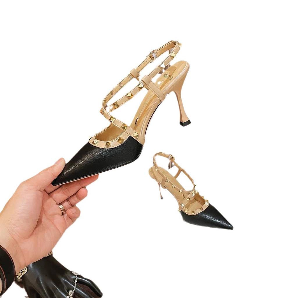 Royal Sister Temperament High-Heeled Sandals Women'S Rivets Empty Small Leather Shoes High Heels Summer Mary Jane Single