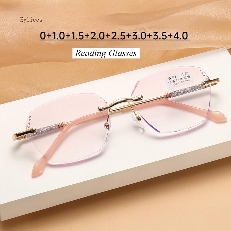 Dame Frauen Luxus Lesebrille Unisex Trendy Randlose Weitsichtbrille Weibliche Mode Retro Farbverlauf Presbyopie