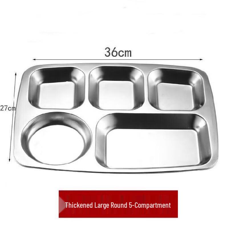 

Large Round Five-Compartment Stainless Steel Dinner Plate