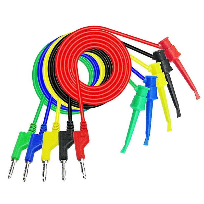 5Pcs 4Mm Banana To Hook Test Leads Stackable Banana Plug To Test Hook Clips Flexible Testing Cable Wires Voltage Regulator Wire