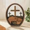 Jesus Empty Tomb Easter Tray Wooden Tomb Scene Tray Cross Sign Tiered Decorations Handcrafted Religious Nativity Catholic Sign