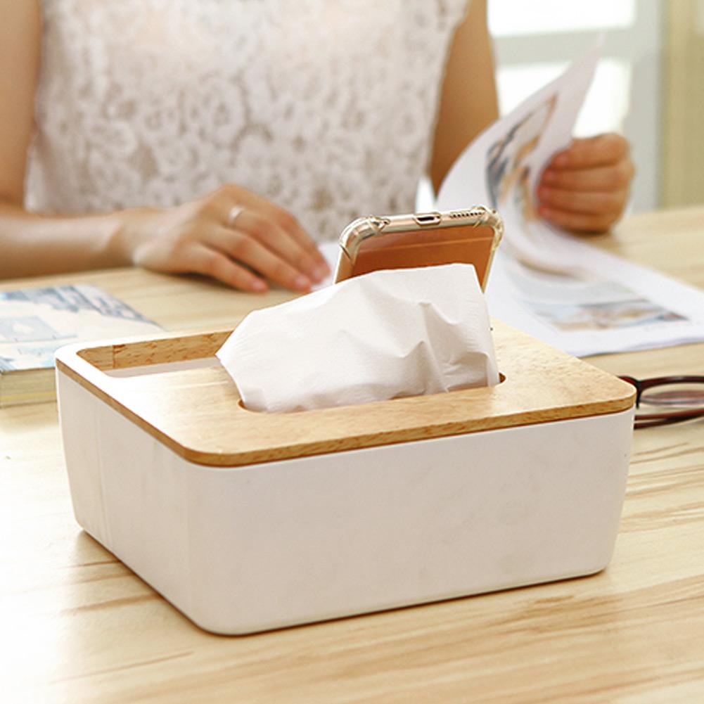 Multifunktionaler Desktop-Papieraufbewahrungshalter Taschentuchbox-Etui mit Deckel für Zuhause Büro(Drei-Fächer-Taschentuchbox )