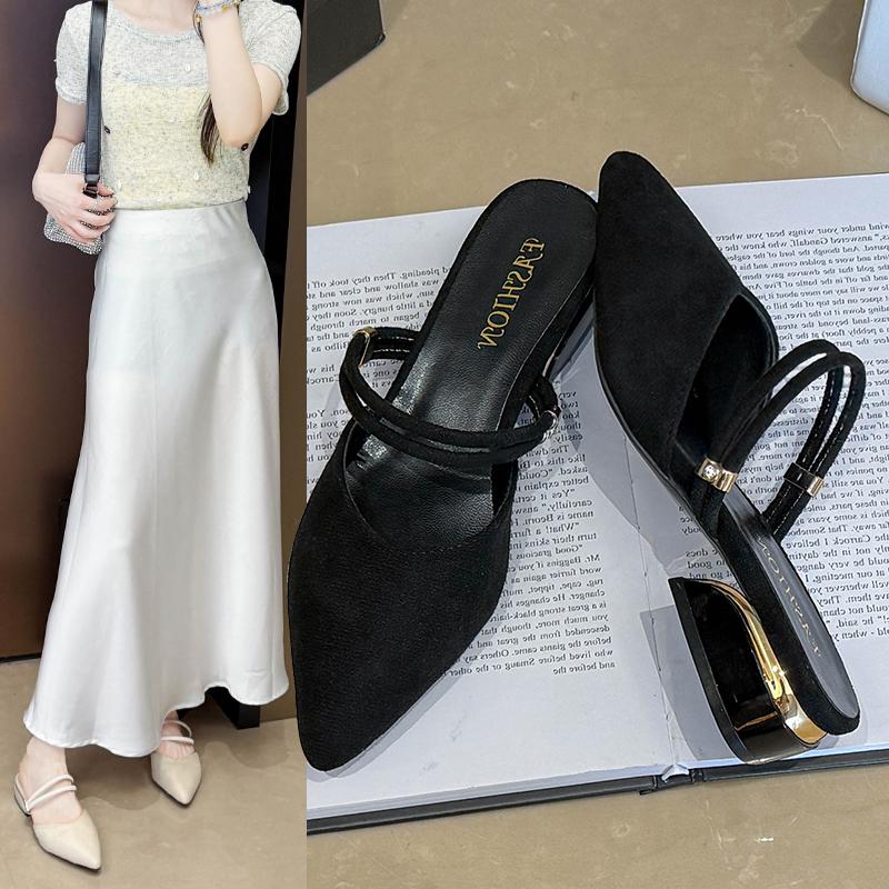 Mode Sexy Spitz Gestrickte frauen Sandalen Solide High Heel Sommer Dicken Absätzen Frauen Schuhe Bequem Zapatillas Mujer