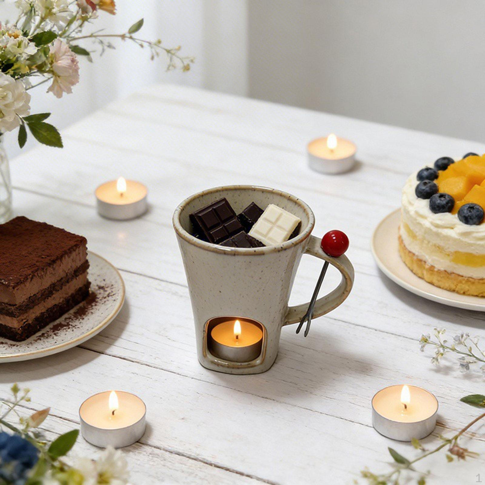 Chocolate Fondue Mug Ceramic 140 ml Wedding with Fork Kitchen Accessories for Candy бежевый