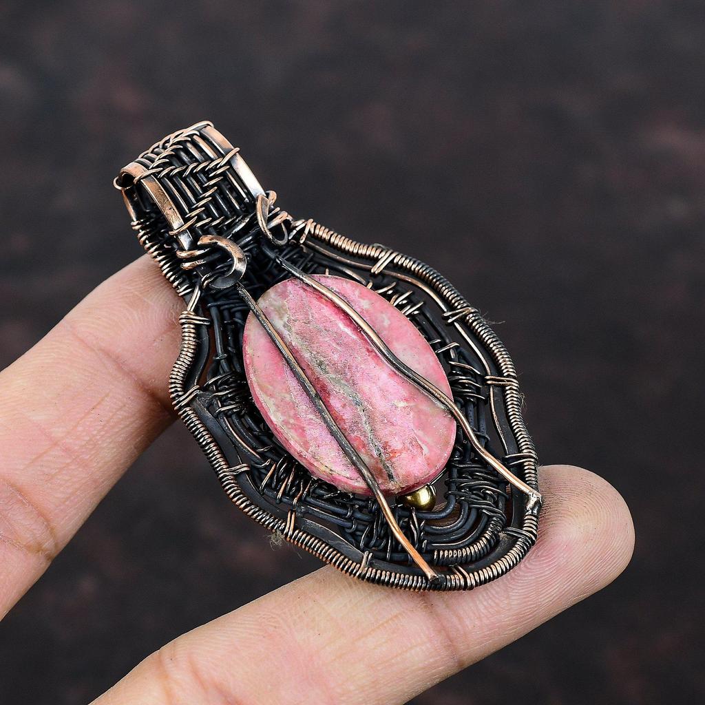 Thulite Pendant Copper Wire Wrapped Pendant Natural Gemstone Pendant Copper Jewelry Handmade Pendant Wire Wrap Thulite Jewelry Wedding Gift