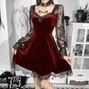 Grunge Goth Gothic Black Mini Dress Lace Trim High Waist Bodycon Women Vintage Punk Lolita Cloth