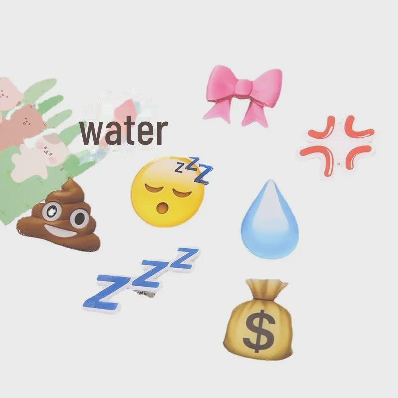 Expression Hairpin Set: Sweat Drop, Speechless, Soybean, Water Drop, Side Clip, Trendy Headdress