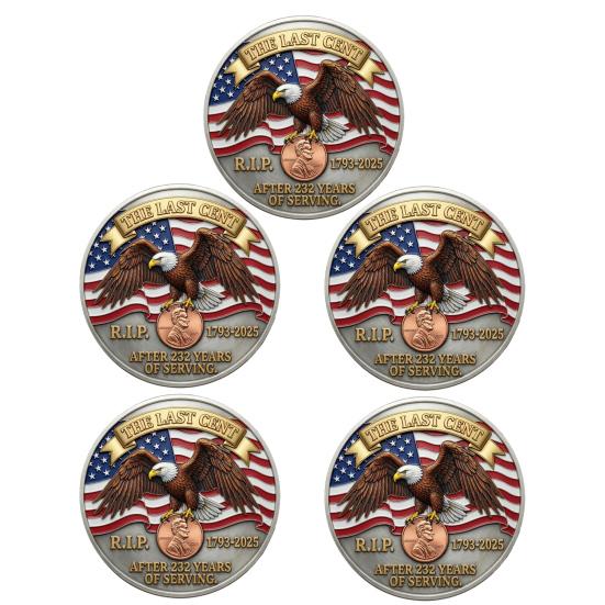 1/2/3/4/5Pcs The Last Cent Collectible Coin American Flag Eagle Final Cent Souvenir Coin Memorial Token History Buffs Collectors Enthusiasts Keepsake