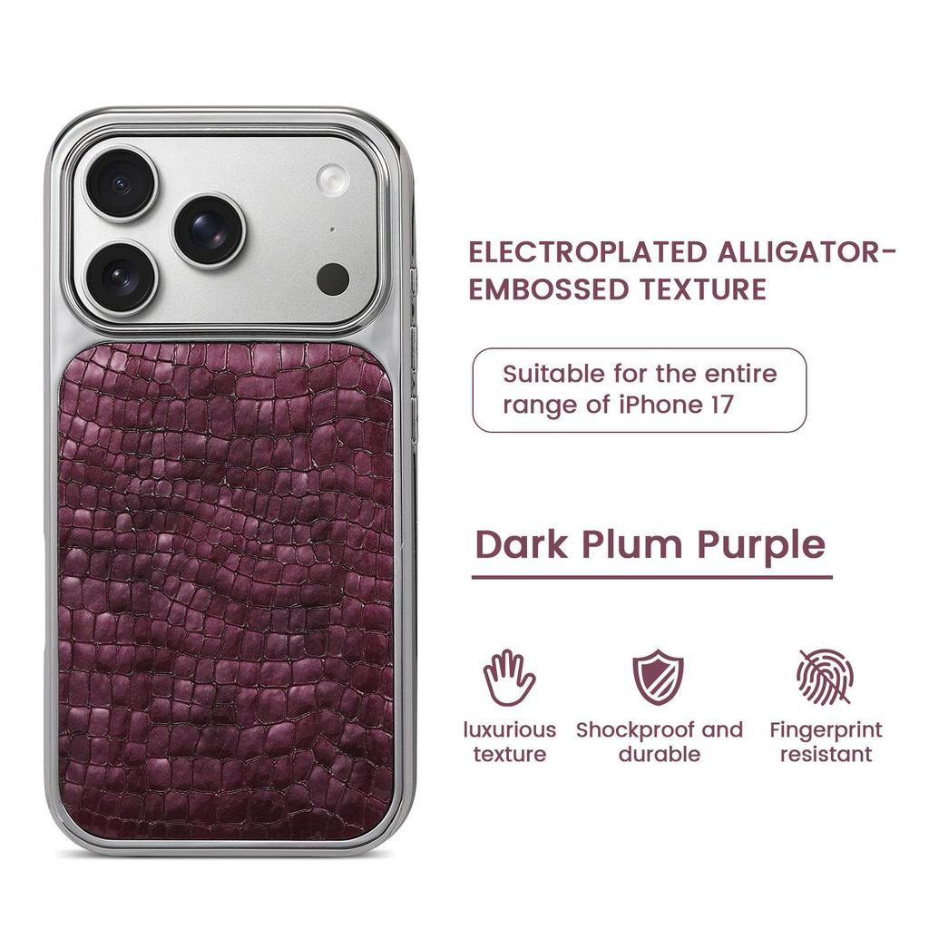 Crocodile Pattern Electroplated Phone Case for iPhone 15/14/13/12 Pro Max with Large Hole Design