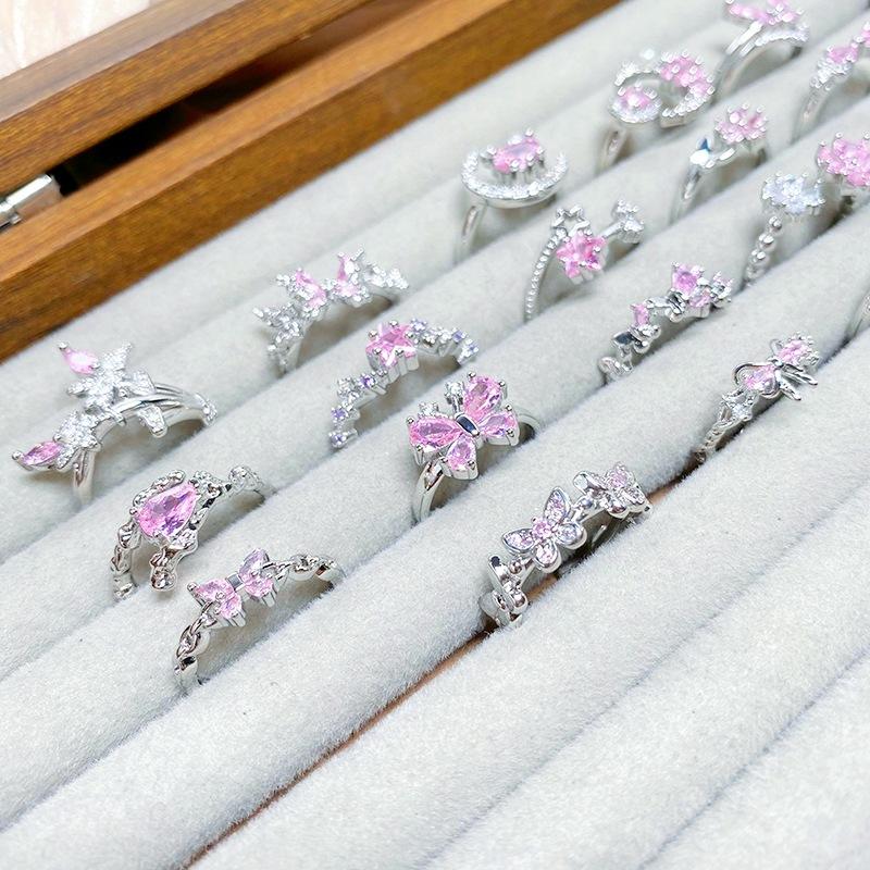 Überraschungsbox Süßer Rosa Zirkon Mädchen Herz Öffnungsring Schmetterling Stern Nische Stapelbares Tragen High-End Ring