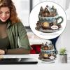 2D Christmas Table Decorations Colorful Christmas Desk Decor Acrylic Castle Pattern Ornament with Stand for Fireplace Restaurant