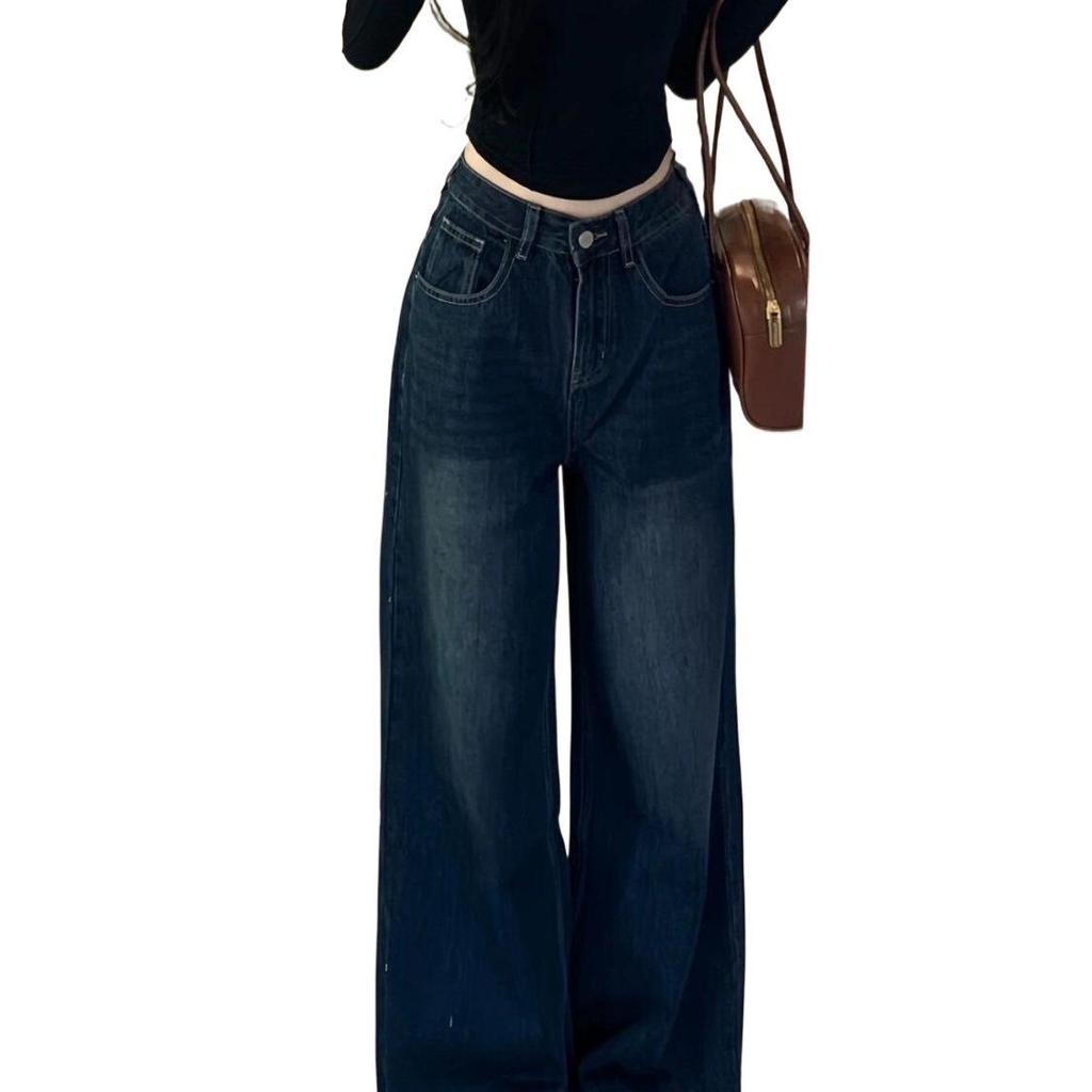 Petite Retro High Waist Wide Leg Jeans for Women - Slimming, Loose Fit, Straight Floor-Length Pants