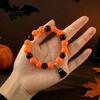 Stylish Holiday Accessory for Girls Halloween Beaded Bracelet Women, Orange Black Beads Stretch Elastic with Ghost Charm, Stackable Party Stretchable