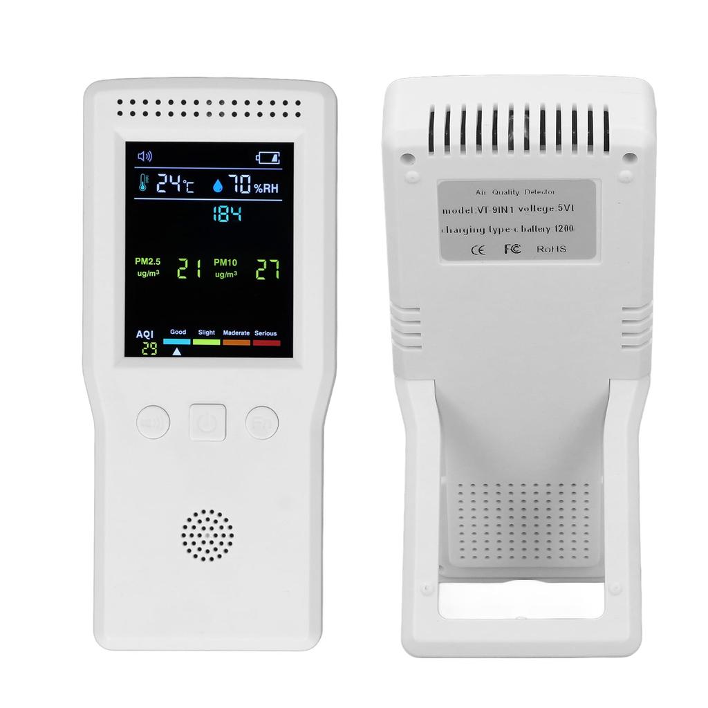 Air Quality Indoor PM10 HCHO TVOC CO2 CO Temperature and Humidity Detector with Backlit LCD Air Quality Tester for Home and Office Monitor, PM2.5