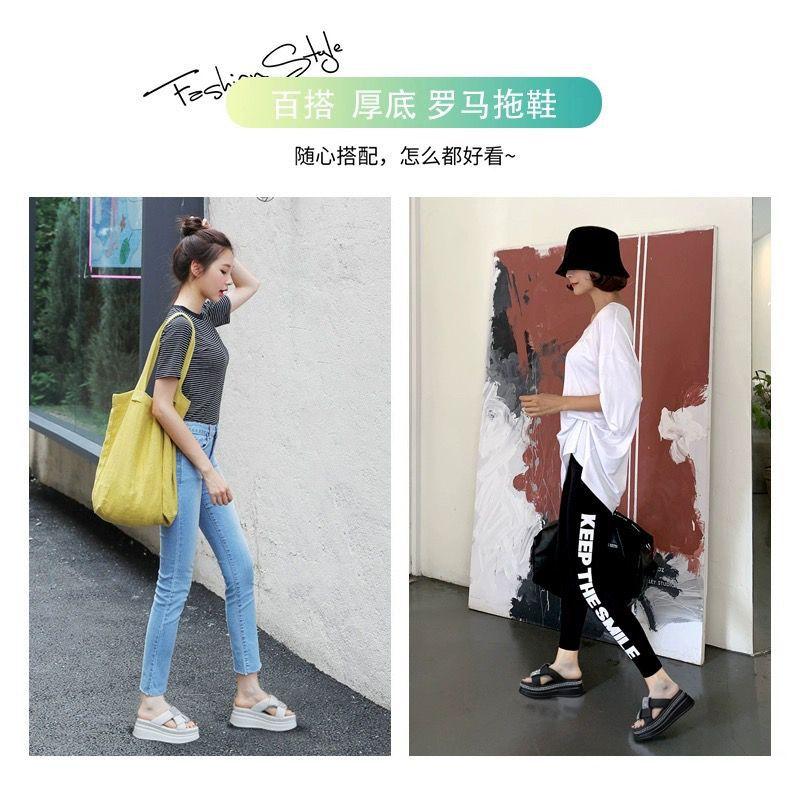 Thick bottom heightening cool slippers to wear outside the new rhinestone one-word drag in summer