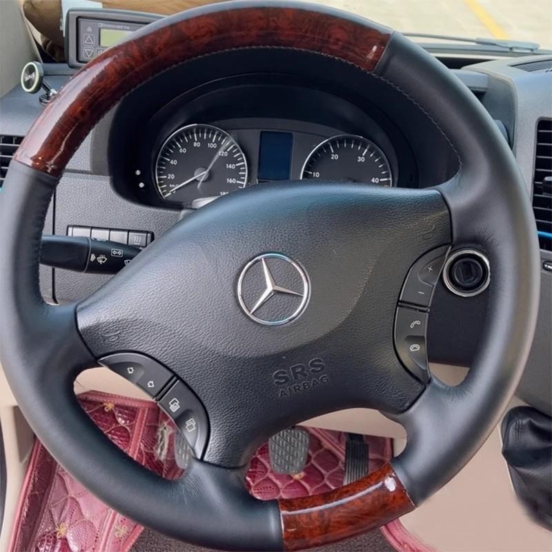 Черная не скользящая оплетка на руль из кожи, сшитая вручную, для Mercedes Benz Viano W639 Vito 2003-2014 Sprinter 2006-2013 style 3