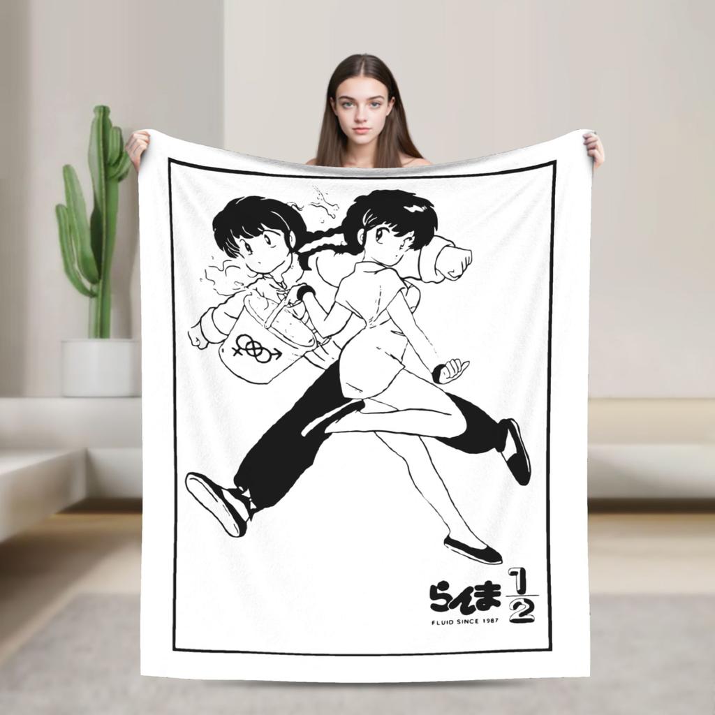 Anime Ranma And Akane Tendo Blanket Fleece Spring Autumn Portable Super Soft Throw Blankets for Sofa Travel Bedspread