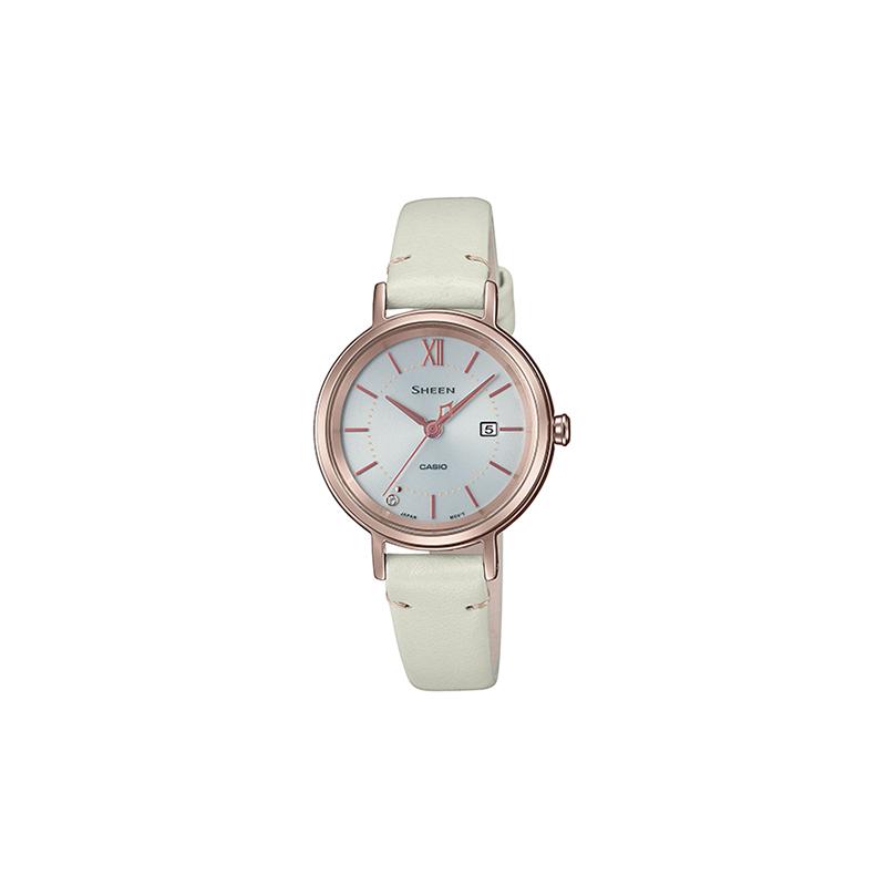 

Casio CASIOSHEEN peach gold IP coating simple three-hand design Roman scale date display solar quartz movement leather strap Japanese SHS-D300CGL-7APR белый