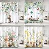 Funny Cat In Flower Shower Curtain Green Eucalyptus Leaves Floral Butterflies Cartoon Animals Kids Shower Curtain Bathroom Decor