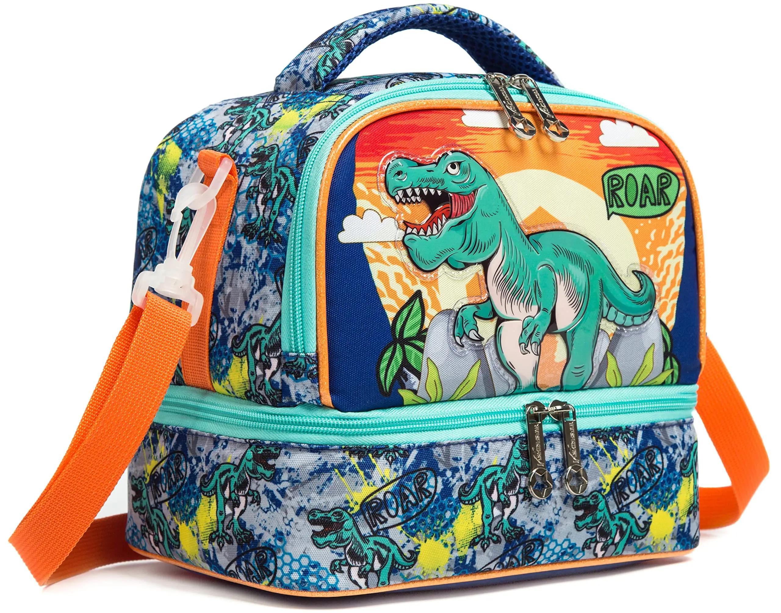 

Сумка для ланча для детей, сумка-динозавр, для мальчиков и девочек, водонепроницаемая, с двумя отделениями, с регулируемым плечевым ремнем 25x17x21CM