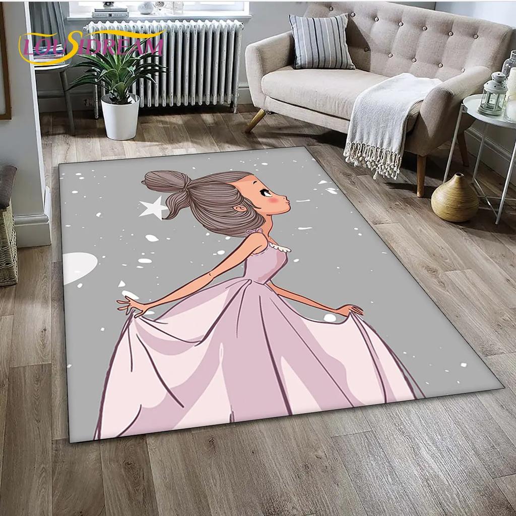 3D Cute Ballet Girl Ballerina Unicorn Cartoon Area Rug,Carpet for Home Living Room Bedroom Sofa Doormat Decor,Non-slip Floor Mat