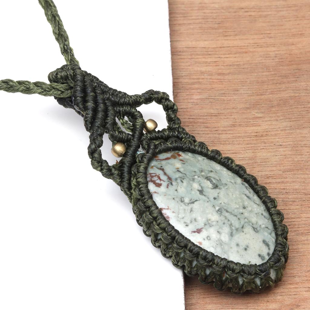 Jasper Macrame Handmade Necklace Gemstone Jewelry Thread 20-36''Ad Pendant