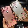 Rose Gold Plating Frame Clear Soft TPU Back Cover Bling Diamond Flower Case For iPhone/Samsung
