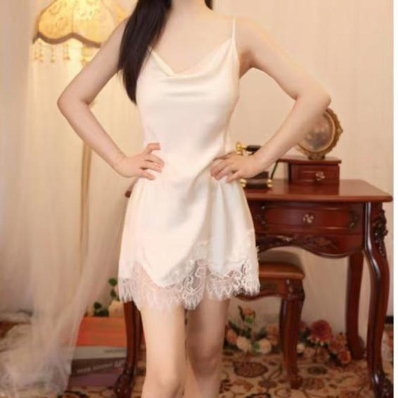 

Женская ночная сорочка из ледяного шелка и комплект халата с длинными рукавами и нагрудными вкладышами - Универсальная одежда для дома и улицы Medium