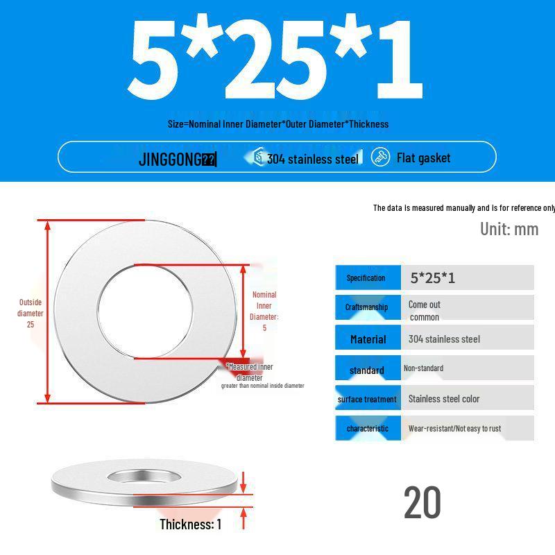 Zesílená plochá podložka/distanční kroužek z nerezové oceli 304 M4 M5 M6 M8