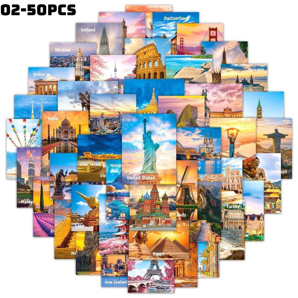 50Pcs/Set Famous City Landmarks Mini Poster Stickers DIY Fashion Waterproof Doodle Decals Stickers (2 Styles)