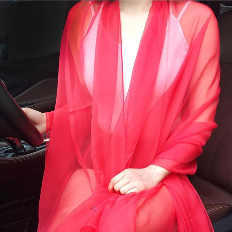 Korean Solid Color Transparent Sexy Thin Chiffon Beach Towel Sunscreen Shawl Women Summer Air Conditioning Ice Silk Scarf