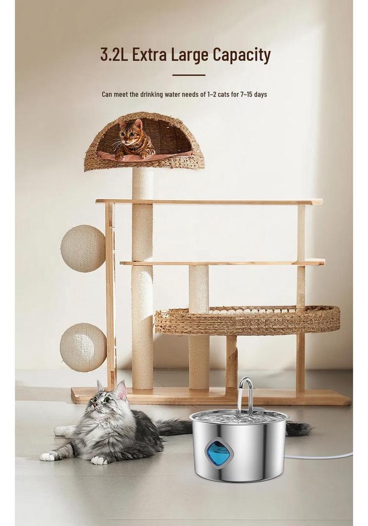 PetSmart 3.2L Stainless Steel Automatic Water Fountain & Feeder for Cats and Dogs