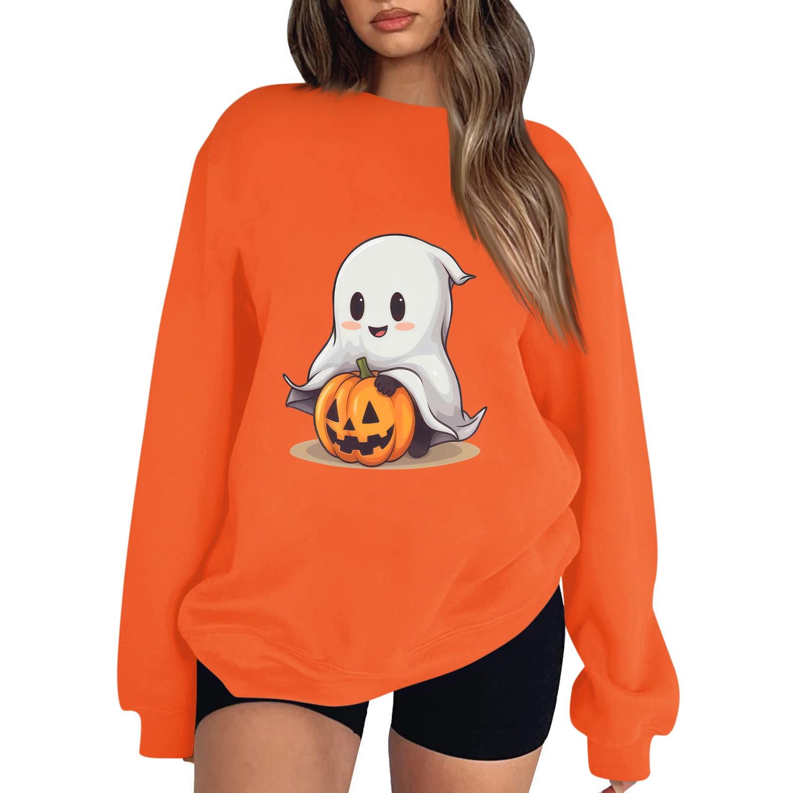 

Женский пуловер с принтом Хэллоуина, круглый вырез, заниженная линия плеча, блузка с длинными рукавами XL шафрановый