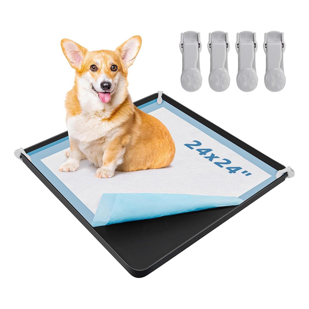 

New Dog Pee Pad Holder - Silicone Puppy Potty Tray with High Edge and 4 Clamps for Training, Fits Up to 24x24inch Pads China Mainland